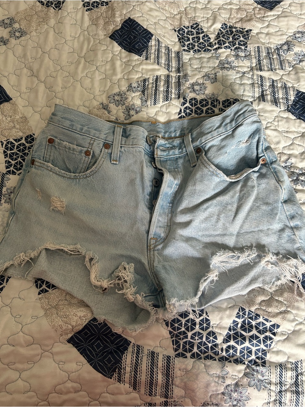 Levi's Light Blue Distressed Denim Shorts